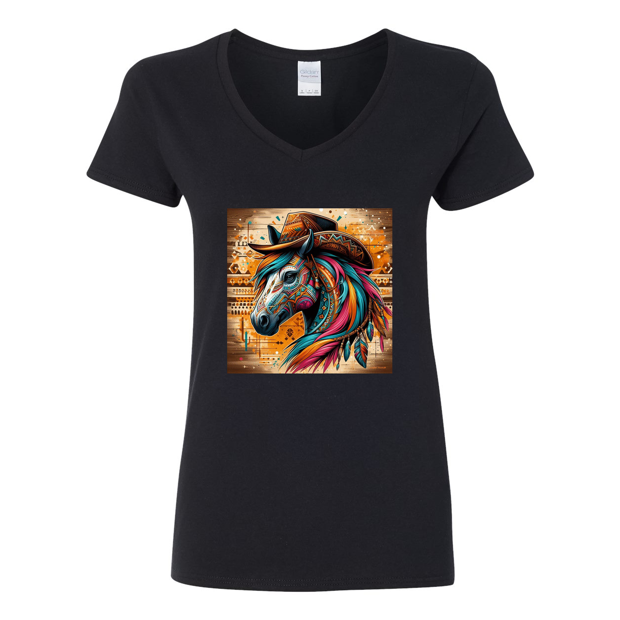 Tribal Horse Cowboy Gus V Neck T Shirts