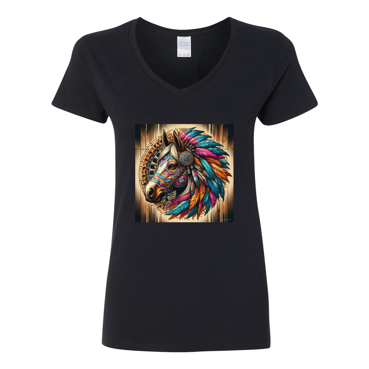 Tribal Horse Chief V Neck T Shirts