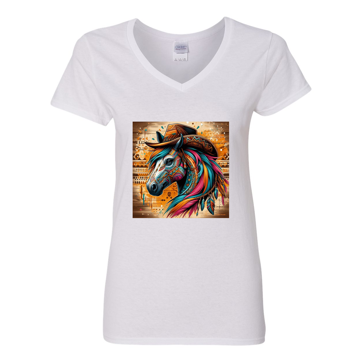 Tribal Horse Cowboy Gus V Neck T Shirts