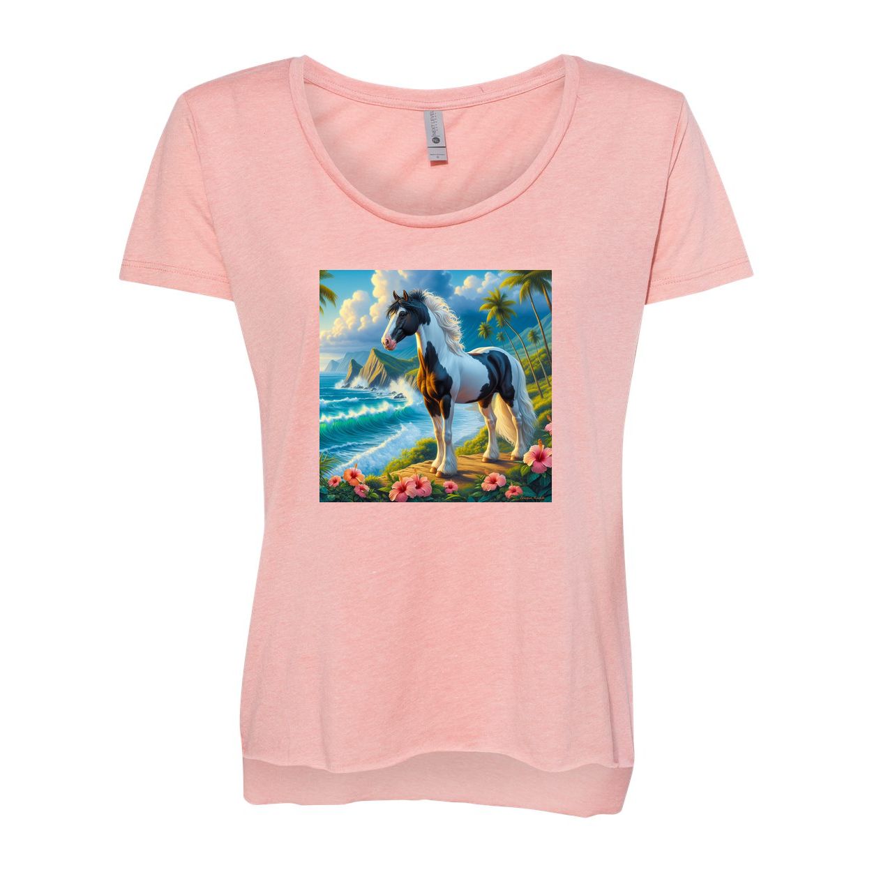 Tropical Black and White Paint Horse Scoop Neck T Shirts