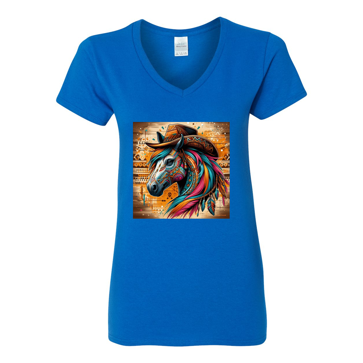 Tribal Horse Cowboy Gus V Neck T Shirts