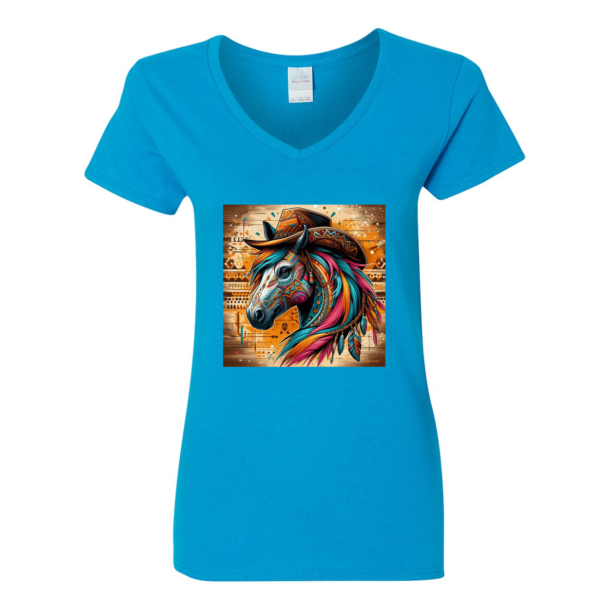 Tribal Horse Cowboy Gus V Neck T Shirts