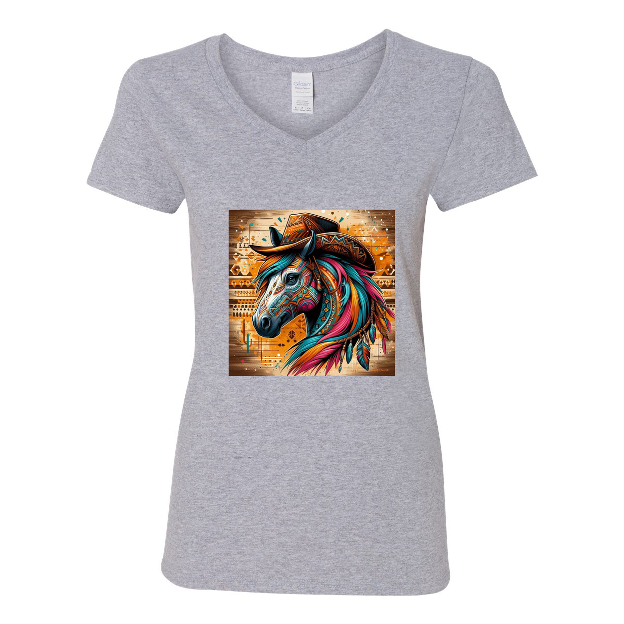 Tribal Horse Cowboy Gus V Neck T Shirts
