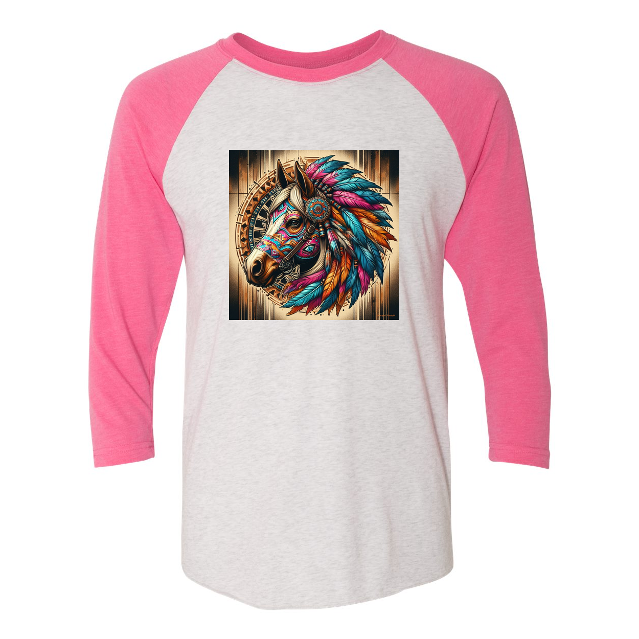 Tribal Horse Chief 3 4 Sleeve Raglan T Shirts