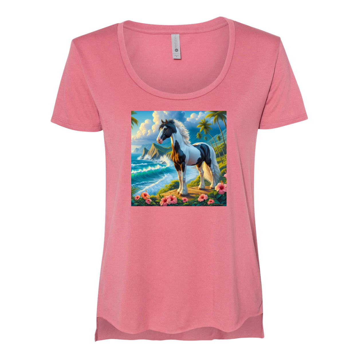 Tropical Black and White Paint Horse Scoop Neck T Shirts