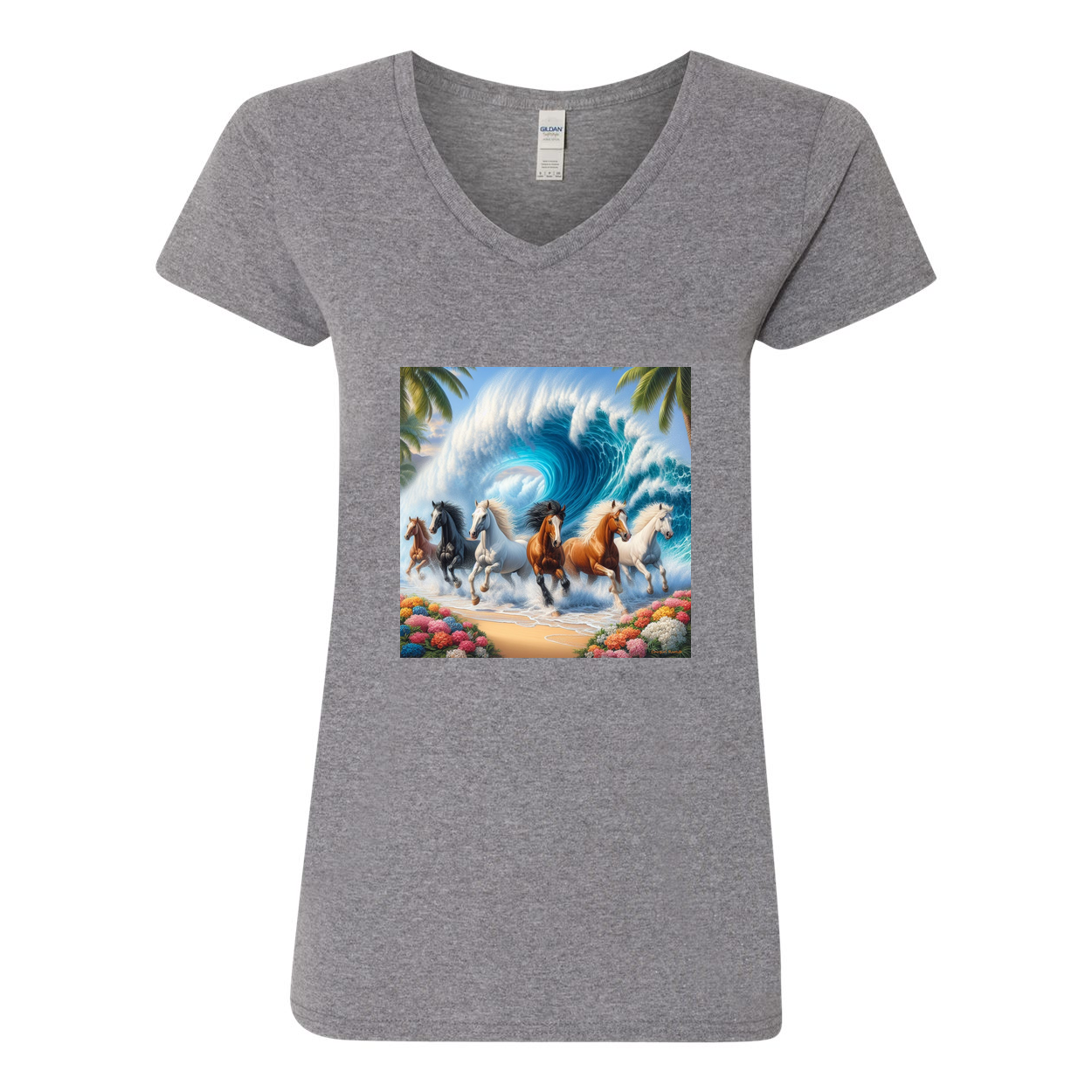 Ocean Herd of Horses V Neck T Shirts