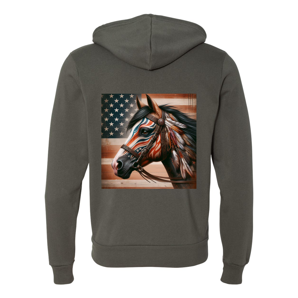 Freedom Horse American Flag Zip-Up Front Pocket Sweatshirts