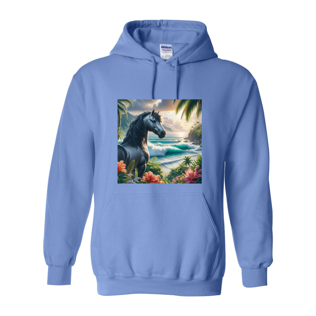 Tropical Grey Stallion Horse Pull Over Front Pocket Hoodies