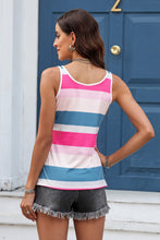Load image into Gallery viewer, Green Striped Color Block Notched Neck Tank Top
