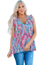 Load image into Gallery viewer, Rose Red Boho Pattern Print Flounce V Neck Tank Top
