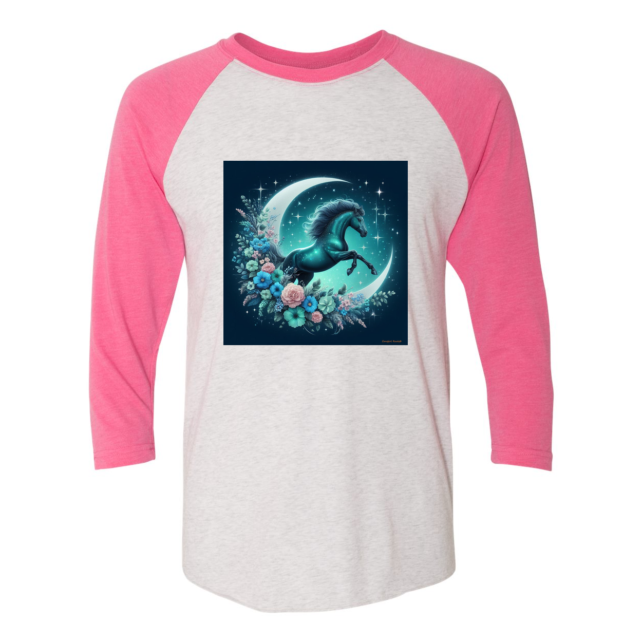 Moon Flowers Turquoise Horse 3 4 Sleeve Raglan T Shirts