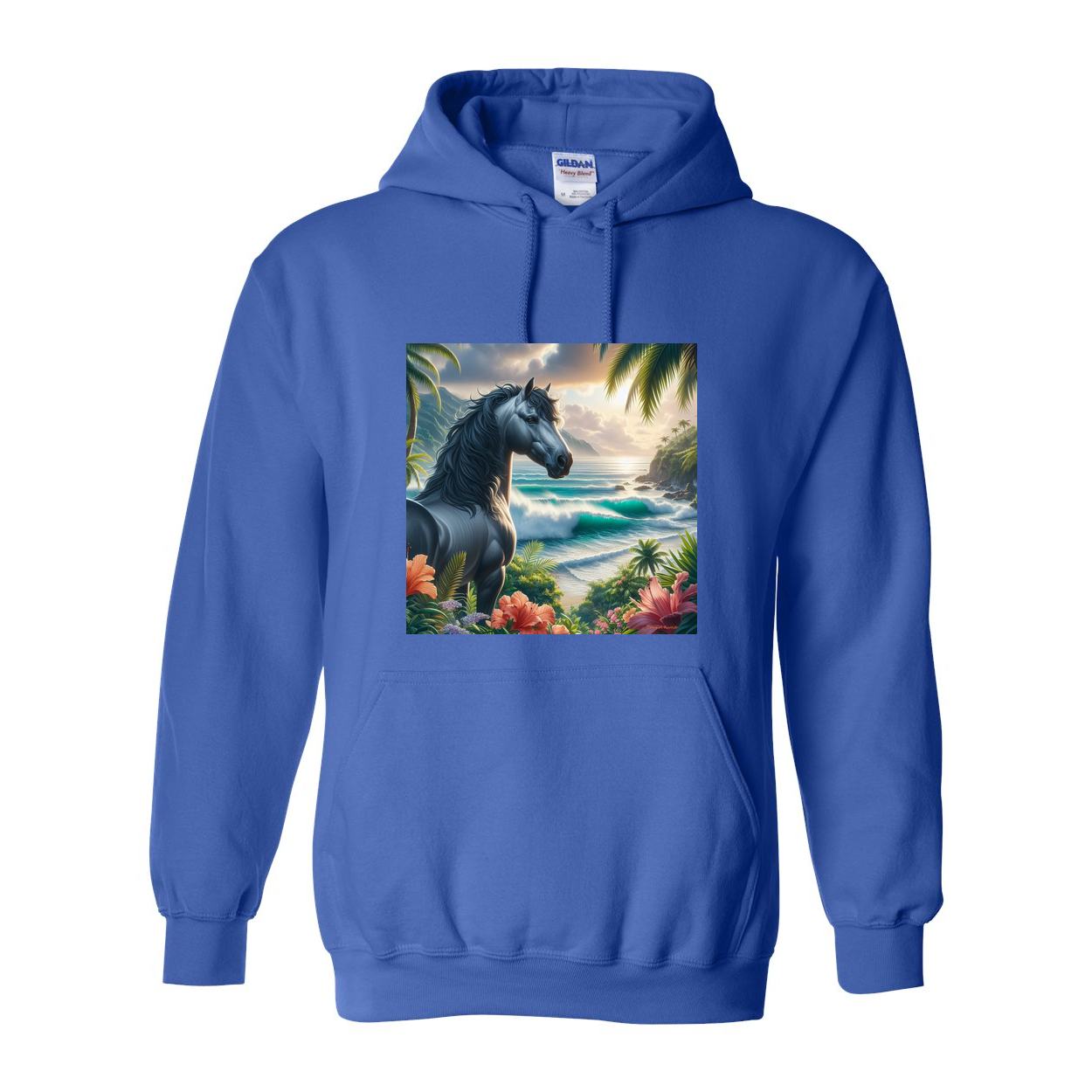 Tropical Grey Stallion Horse Pull Over Front Pocket Hoodies