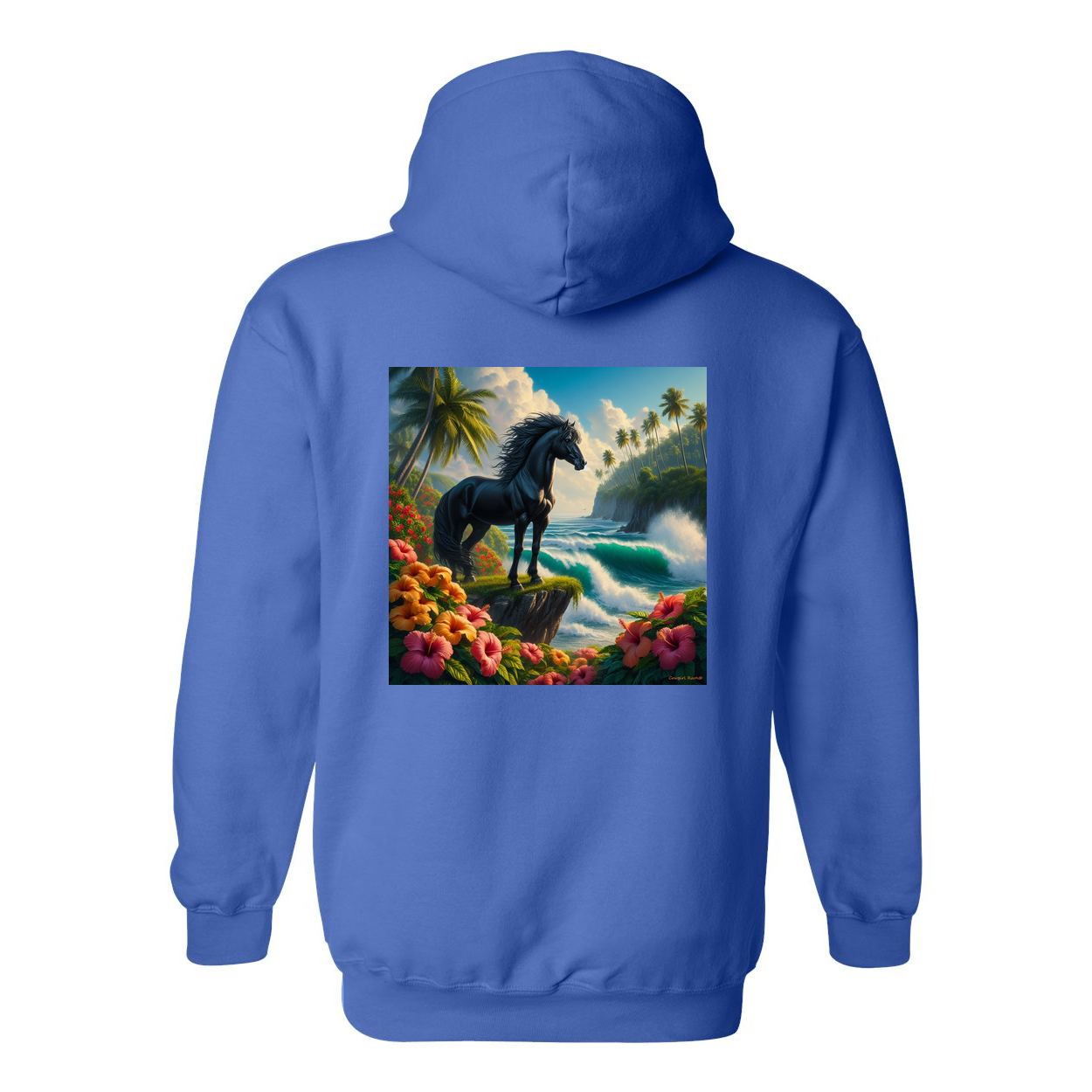 Tropical Black Stallion Design on Back Front Pocket Hoodies