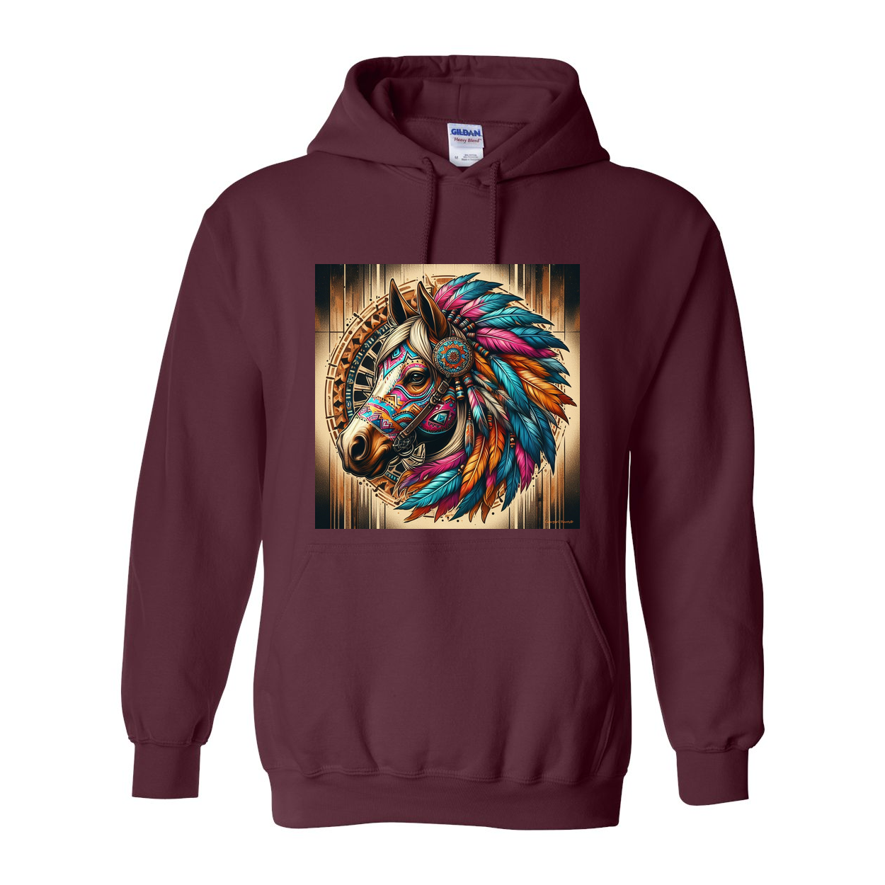 Tribal Horse Chief Pull Over Front Pocket Hoodies