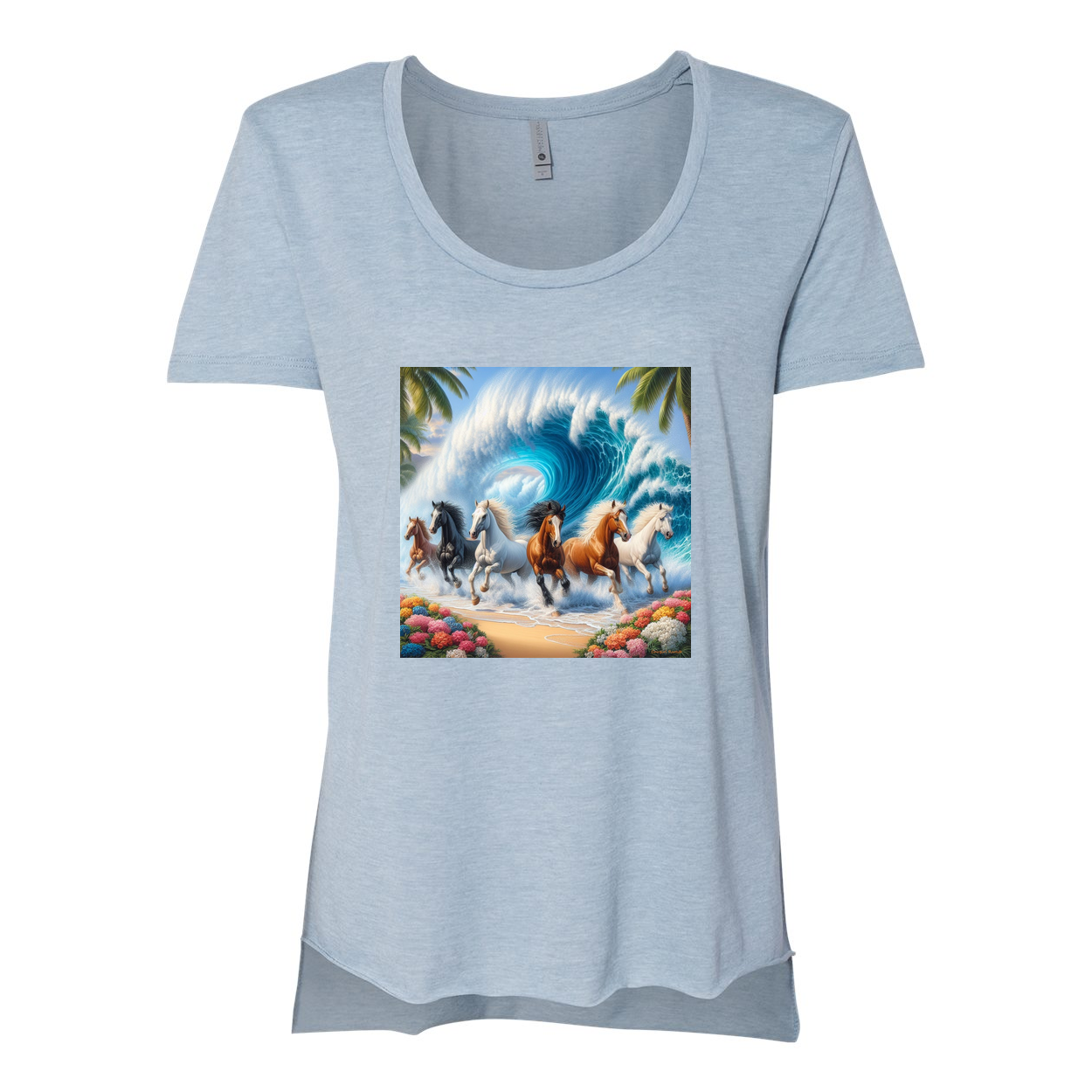 Ocean Herd of Horses Scoop Neck T Shirts