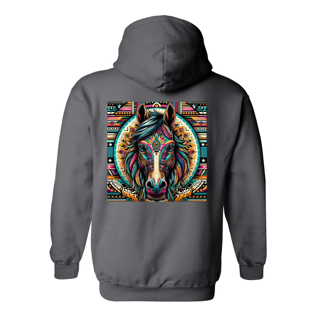 Tribal Horse Dusty Design on Back Front Pocket Hoodies