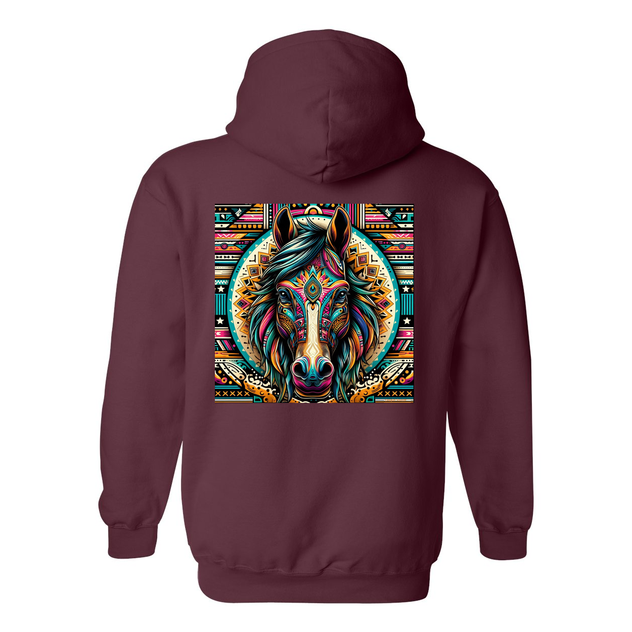 Tribal Horse Dusty Design on Back Front Pocket Hoodies