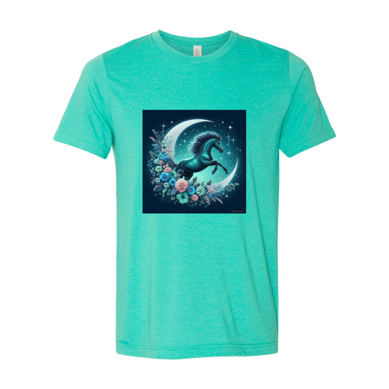 Moon Flowers Turquoise Horse T Shirts