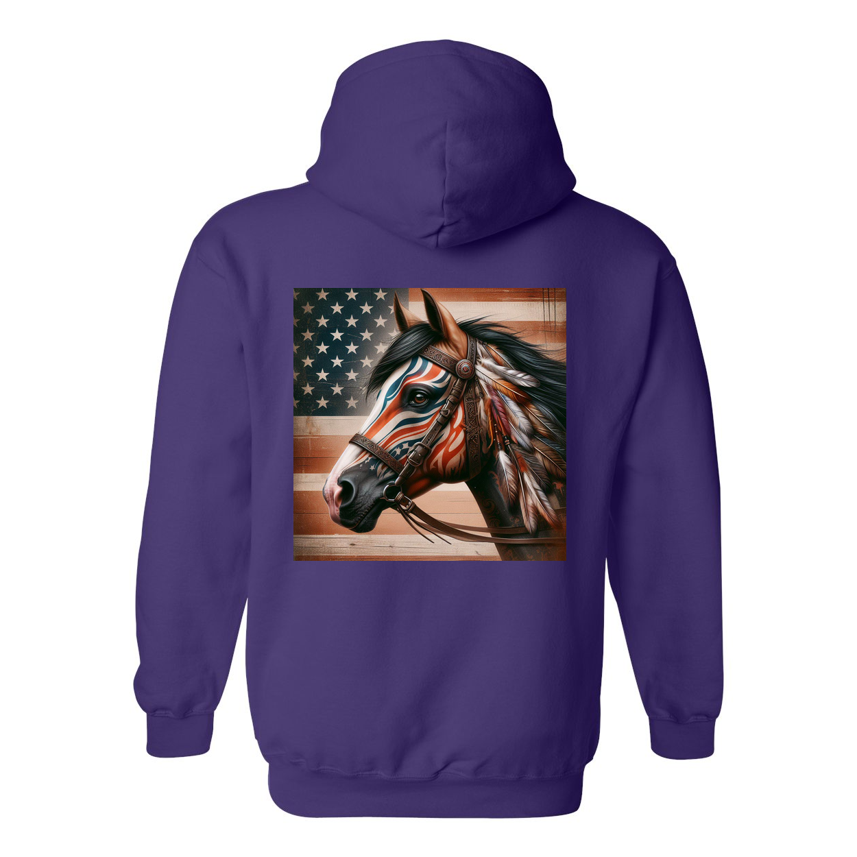 Freedom Horse American Flag Design on Back Front Pocket Hoodies