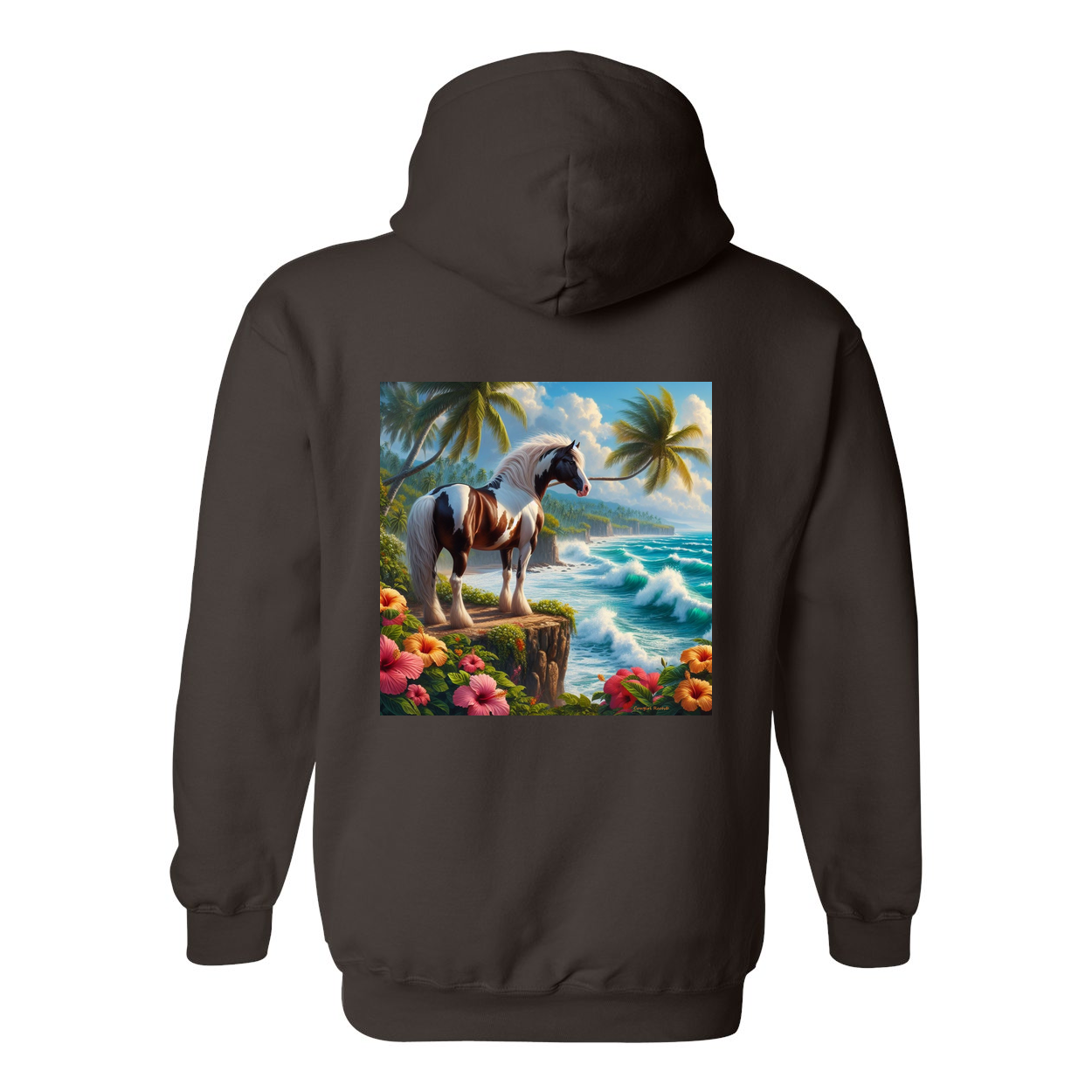 Tropical Red and White Paint Horse Design on Back Front Pocket Hoodies