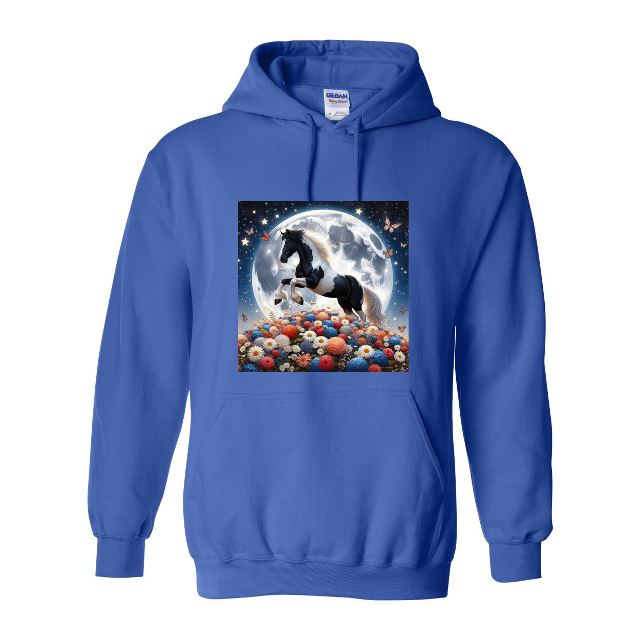 Spring Moon Horse Pull Over Front Pocket Hoodies