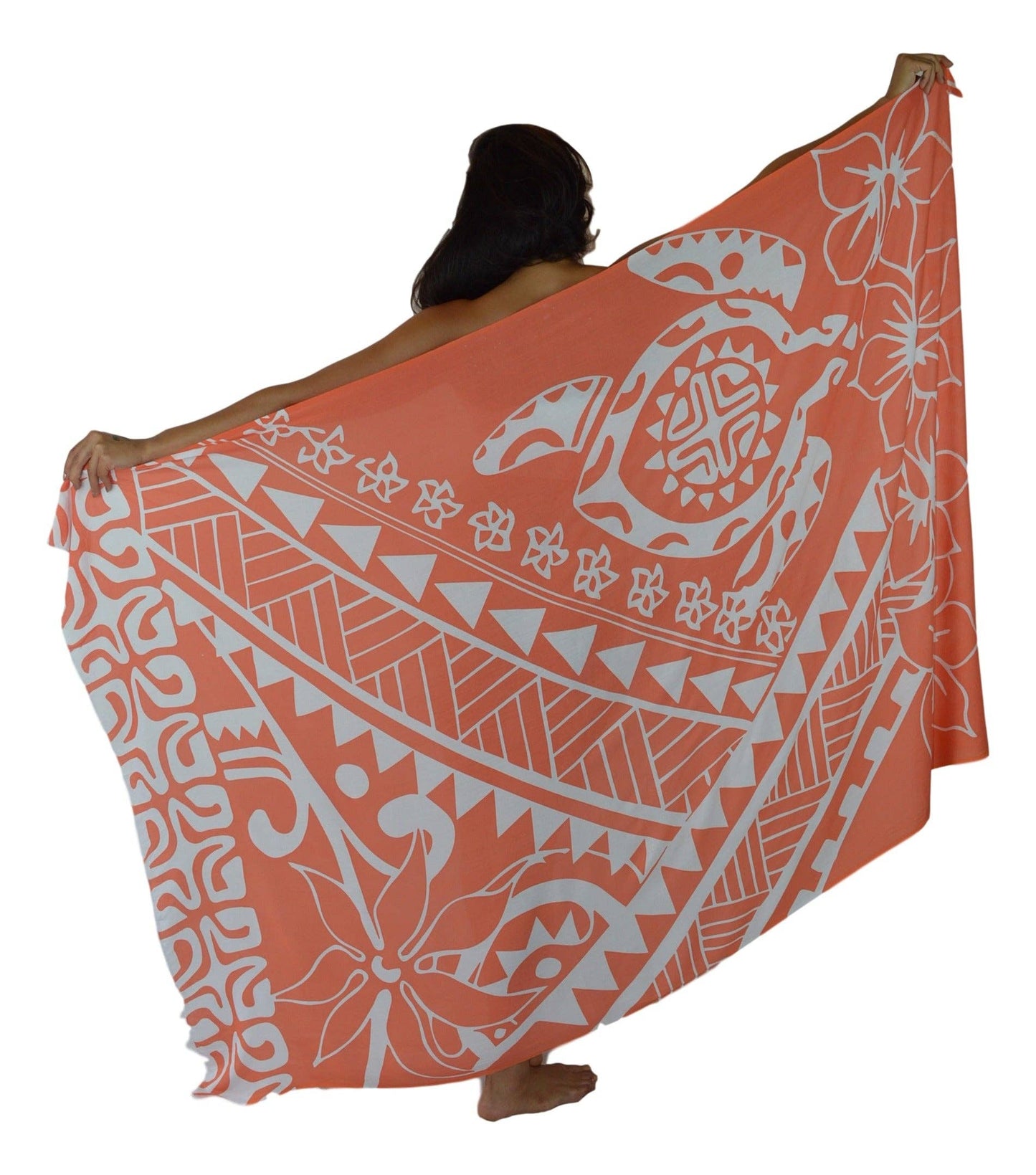 Hawaiian Hanu Tribal Turtle Sarong Pareo Orange