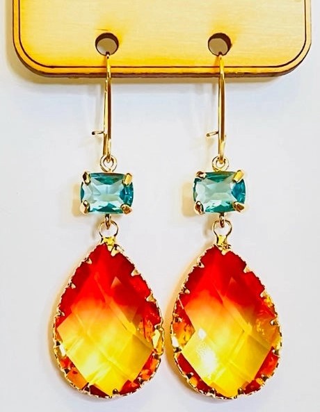 Multi-Color Sunset and Turquoise Crystal Teardrop Earrings