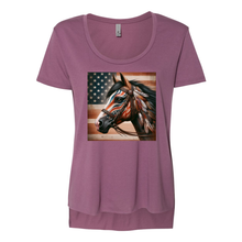 Load image into Gallery viewer, Freedom Horse American Flag Scoop Neck T Shirts
