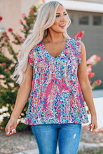 Load image into Gallery viewer, Rose Red Boho Pattern Print Flounce V Neck Tank Top
