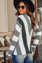 Load image into Gallery viewer, Blue Striped Colorblock V Neck Knitted Sweater

