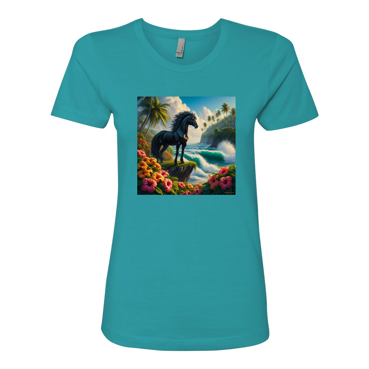 Tropical Black Stallion Horse Boyfriend T Shirts