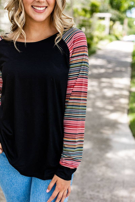 Multicolor Serape Stripe Long Sleeve Tee with Black Body