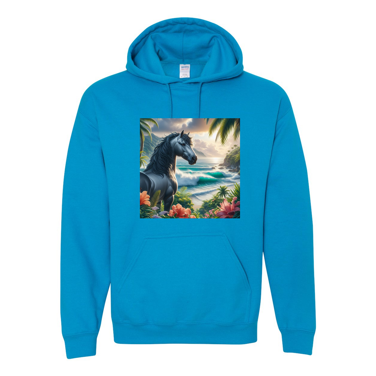 Tropical Grey Stallion Horse Pull Over Front Pocket Hoodies