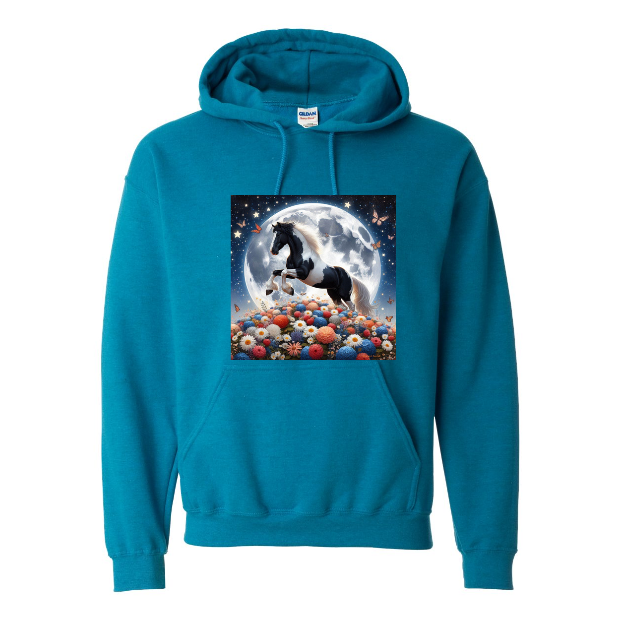 Spring Moon Horse Pull Over Front Pocket Hoodies