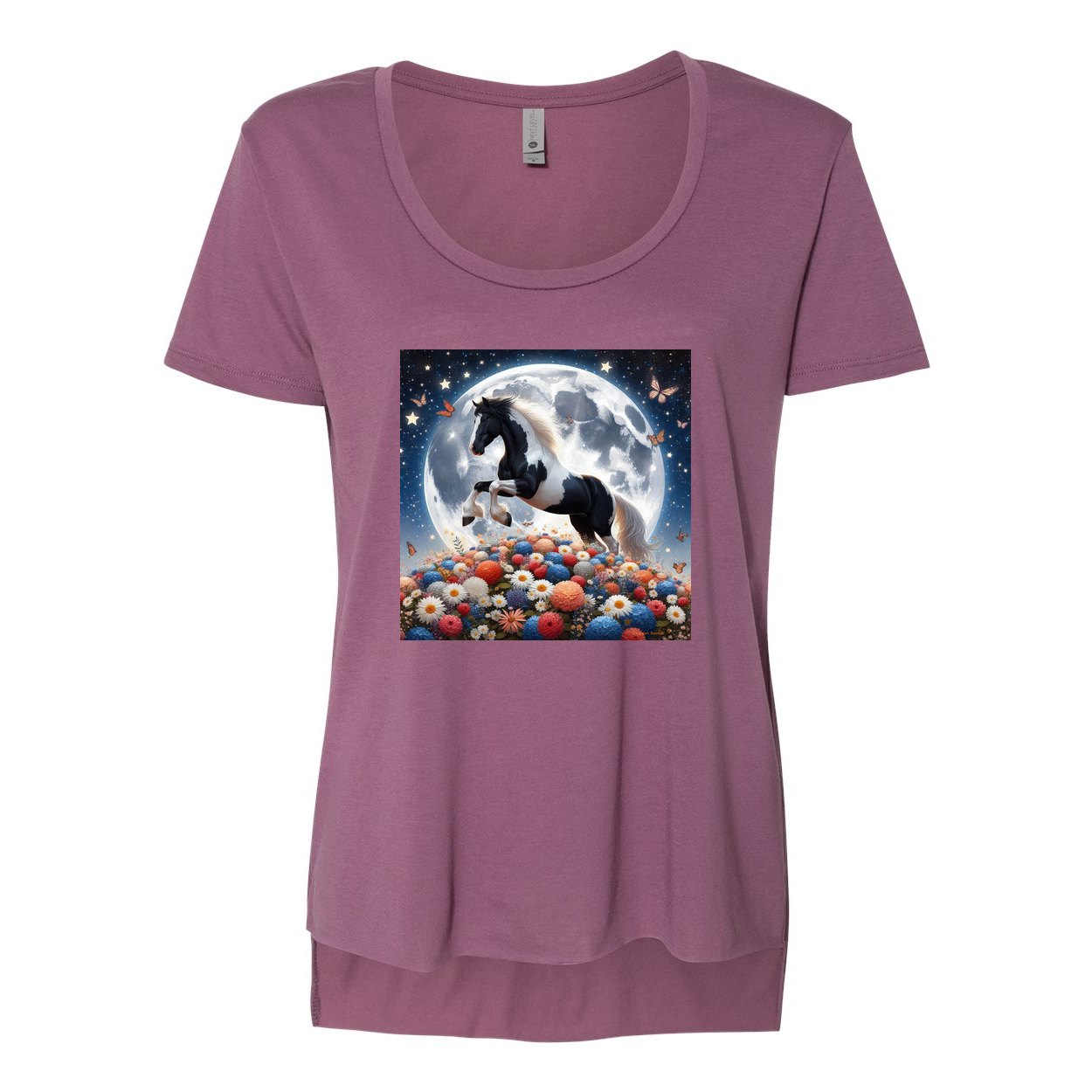 Spring Moon Horse Scoop Neck T Shirts