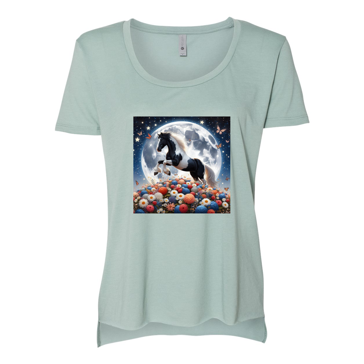 Spring Moon Horse Scoop Neck T Shirts