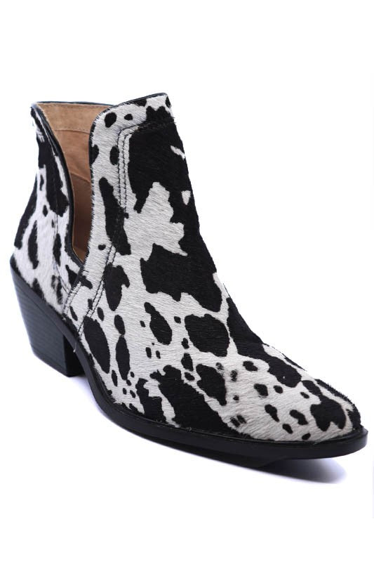 Western Cut Out Cow Print Hair on Hide Booties  2 Colors