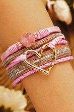 Load image into Gallery viewer, Beige or Pink Bohemian Heart Rhinestone Magnetic Buckle Bracelet
