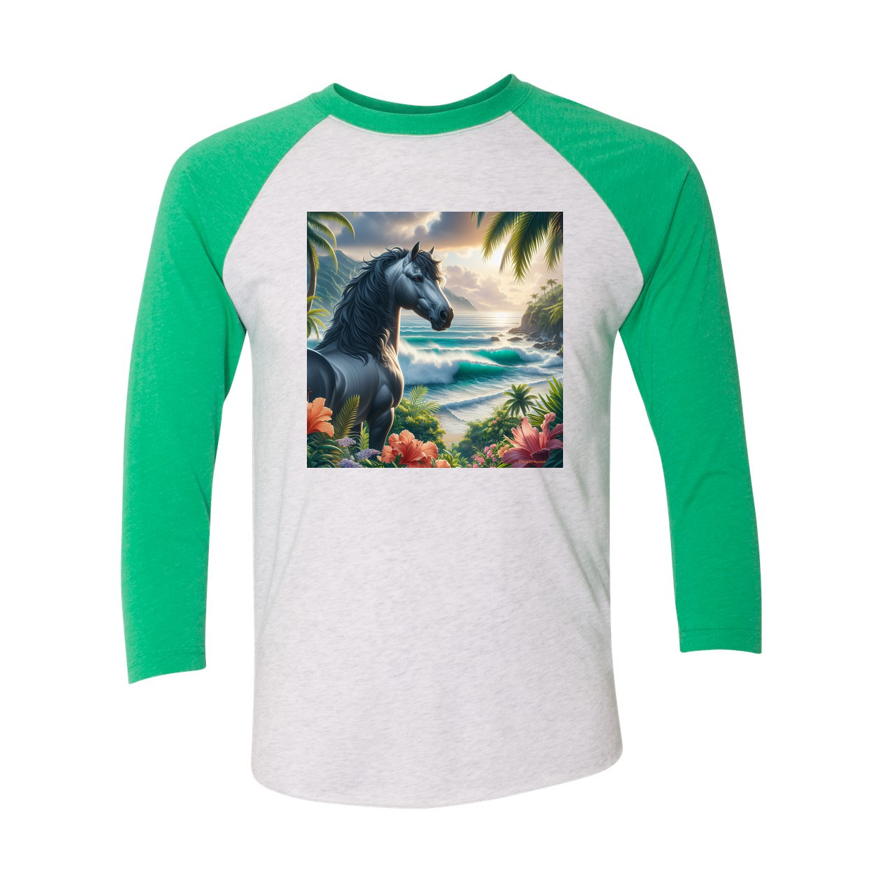 Tropical Grey Stallion Horse 3 4 Raglan T Shirts