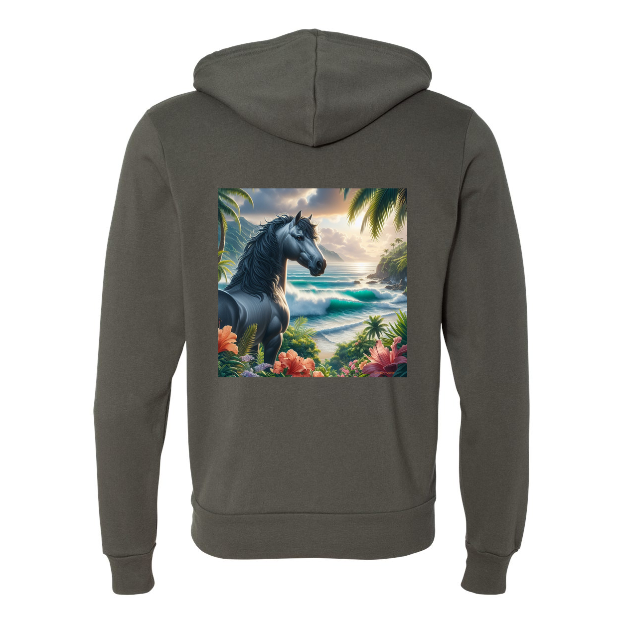 Tropical Grey Stallion Zip-Up Front Pocket Hooded Sweatshirts