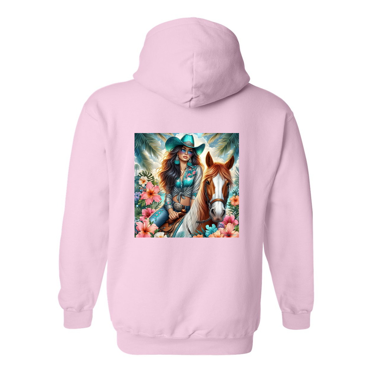 Cowgirl Tropics Design on Back Front Pocket Hoodies