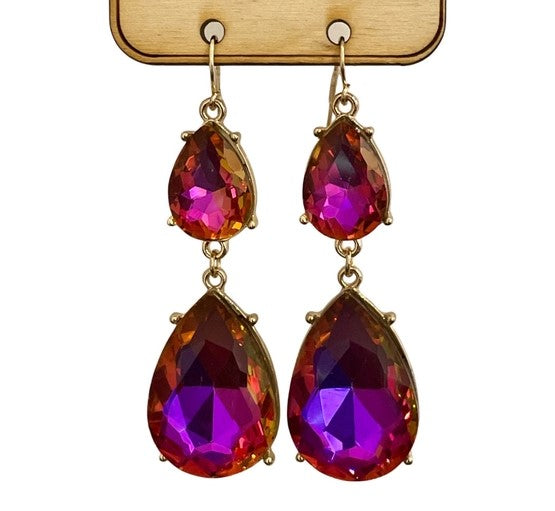 Hot Pink with a Purple Tone Crystal Tear Drop Earrings