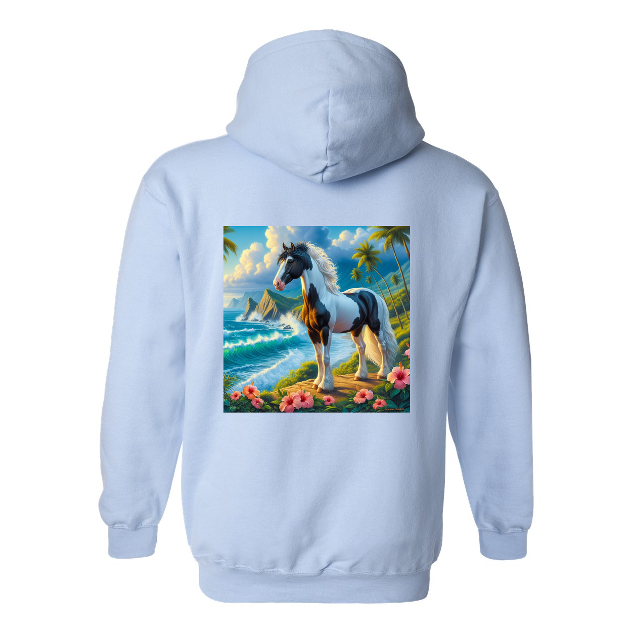 Tropical Black and White Horse Pull Over Front Pocket Hoodies