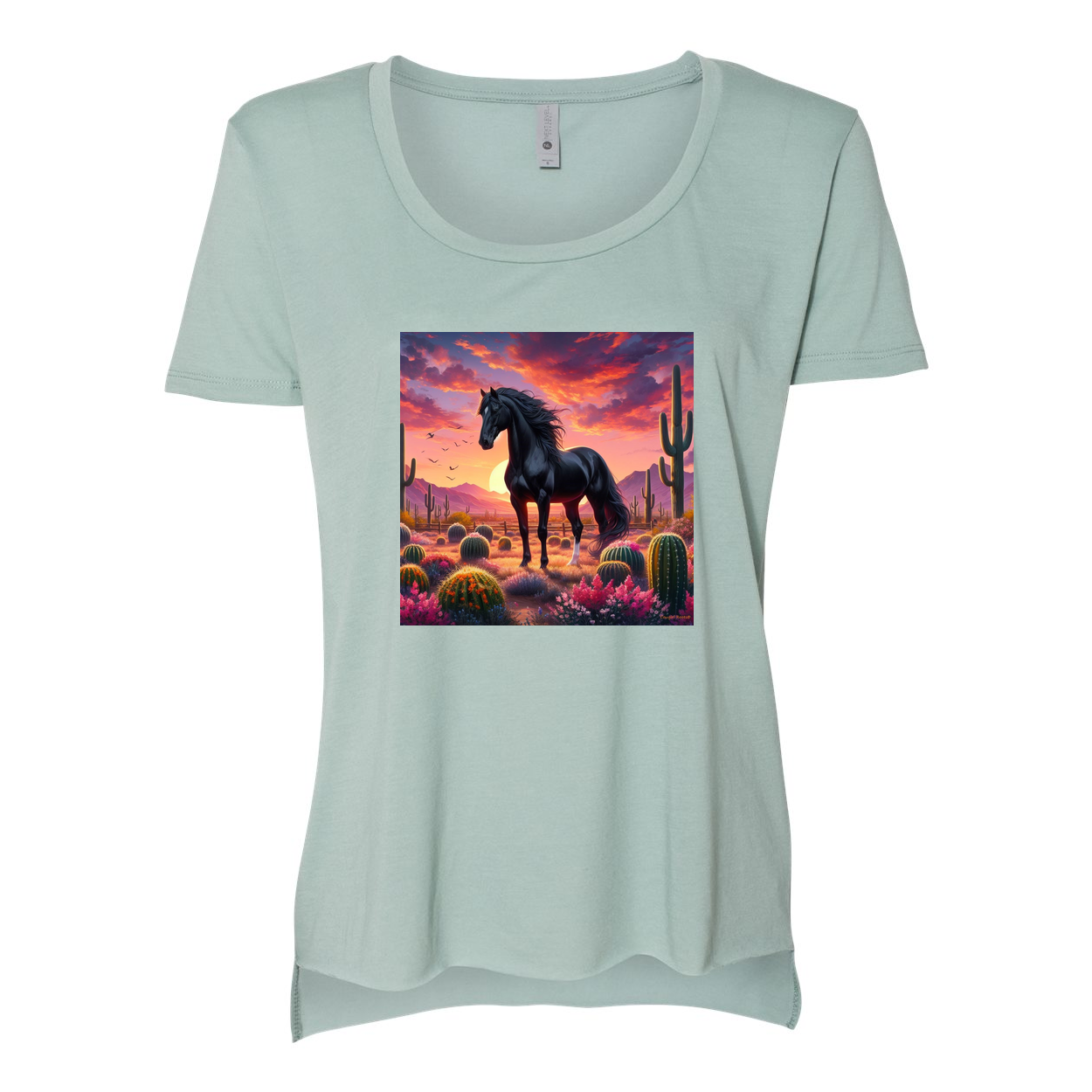 Black Stallion Desert Sunset Scoop Neck T Shirts