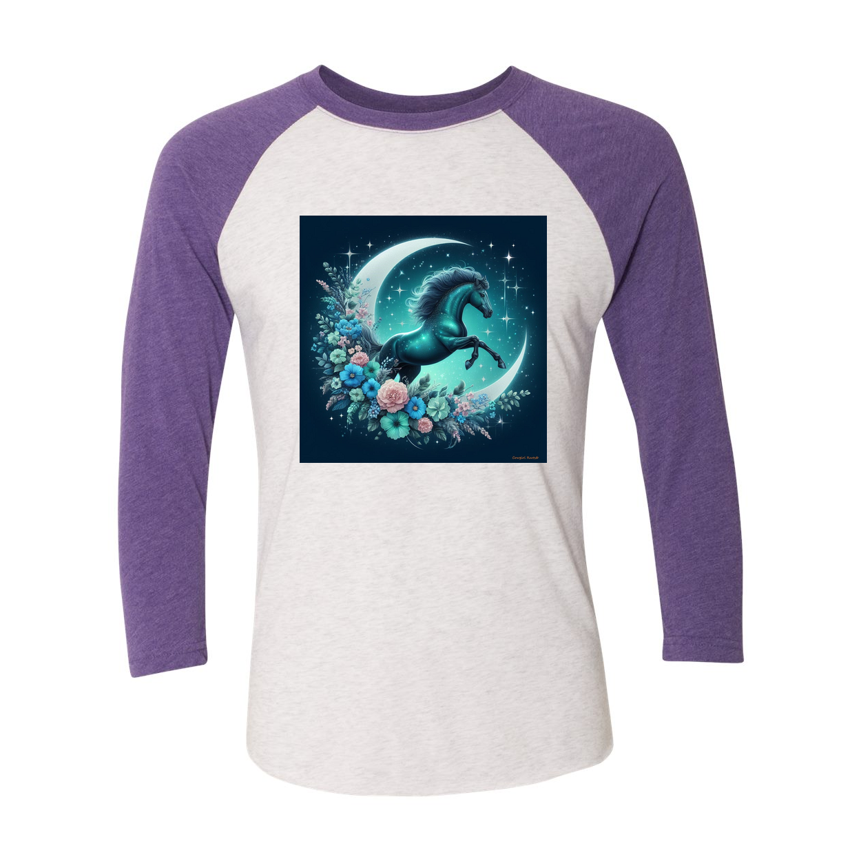 Moon Flowers Turquoise Horse 3 4 Sleeve Raglan T Shirts