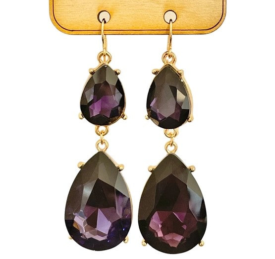 Purple Crystal Teardrop Earrings