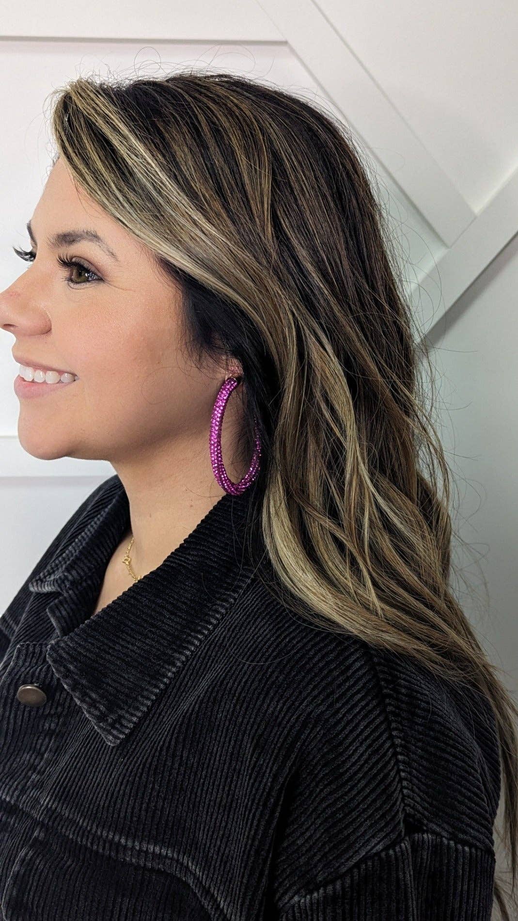 Let's Go Girls Fuchsia Pink Crystal Hoop Earrings