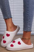 Load image into Gallery viewer, White with Red Hearts Print Plush House Slippers

