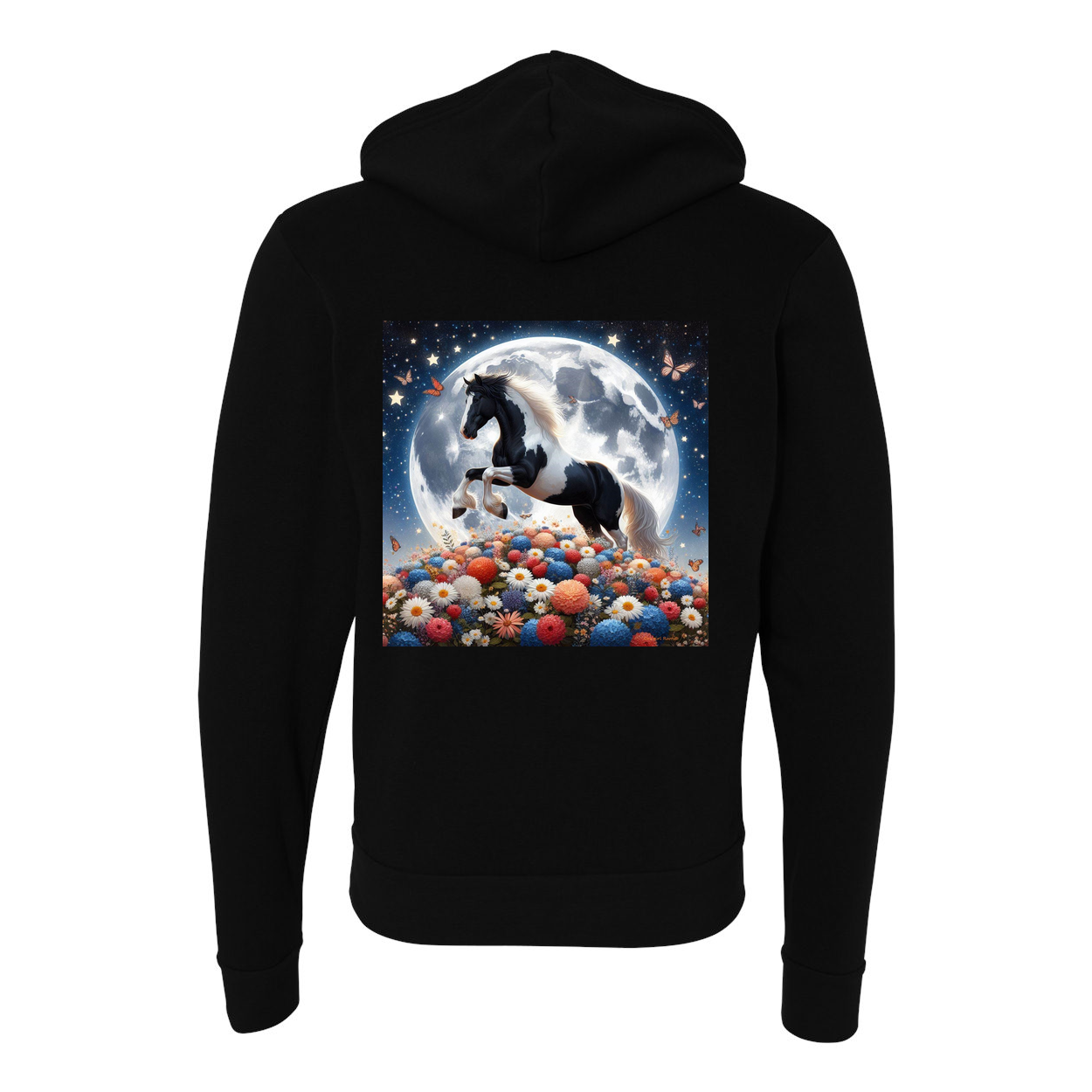 Spring Moon Horse Zip-Up Front Pocket Hooded Sweatshirts