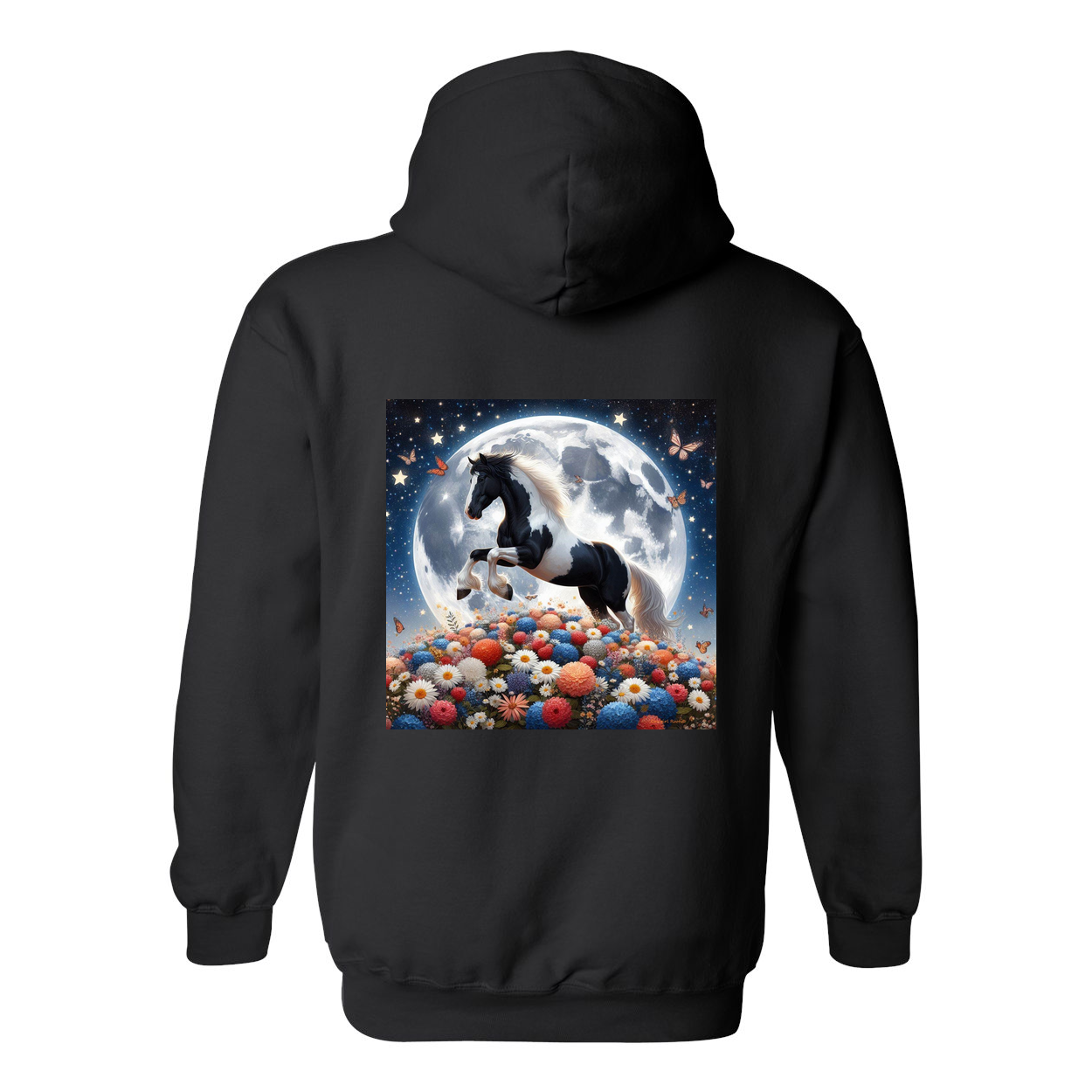 Spring Moon Horse Design on Back Front Pocket Hoodies